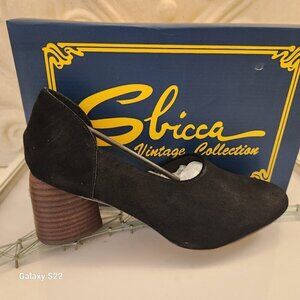 NWT Sbicca Volin Mule Black Teardrop Stacked Heel Suede Leather. Various